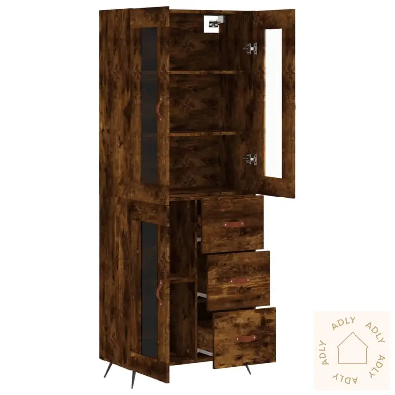 Highboard Røkt Eik 69,5X34X180 Cm Konstruert Tre