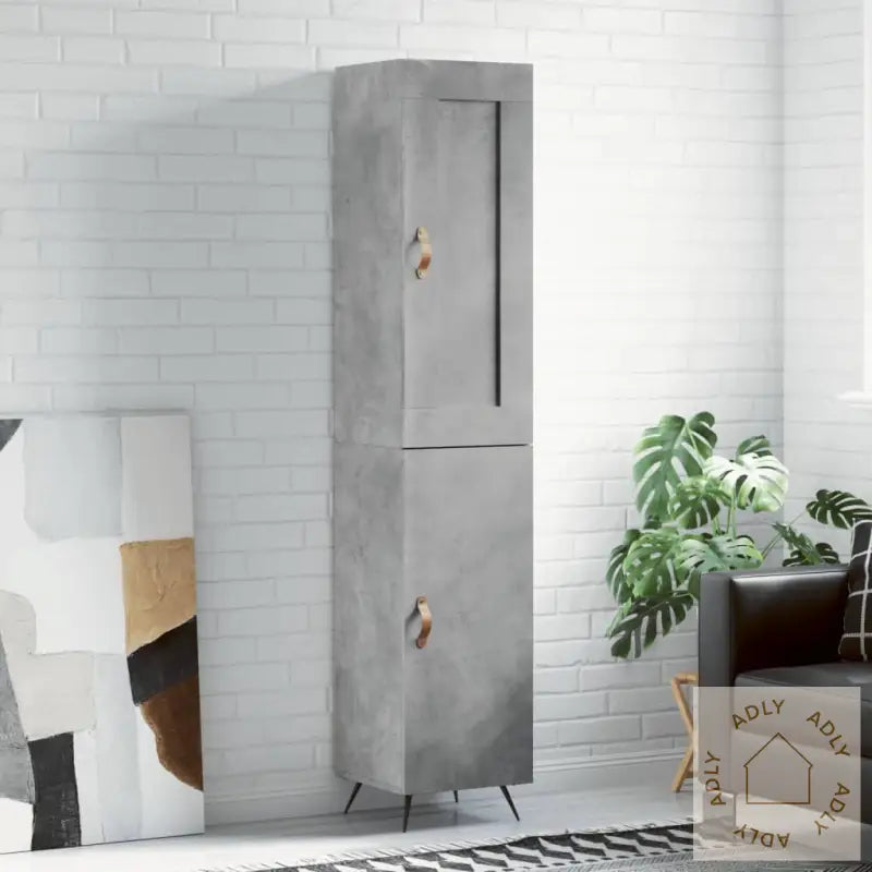 Highboard Betonggrå 34,5X34X180 Cm Konstruert Tre
