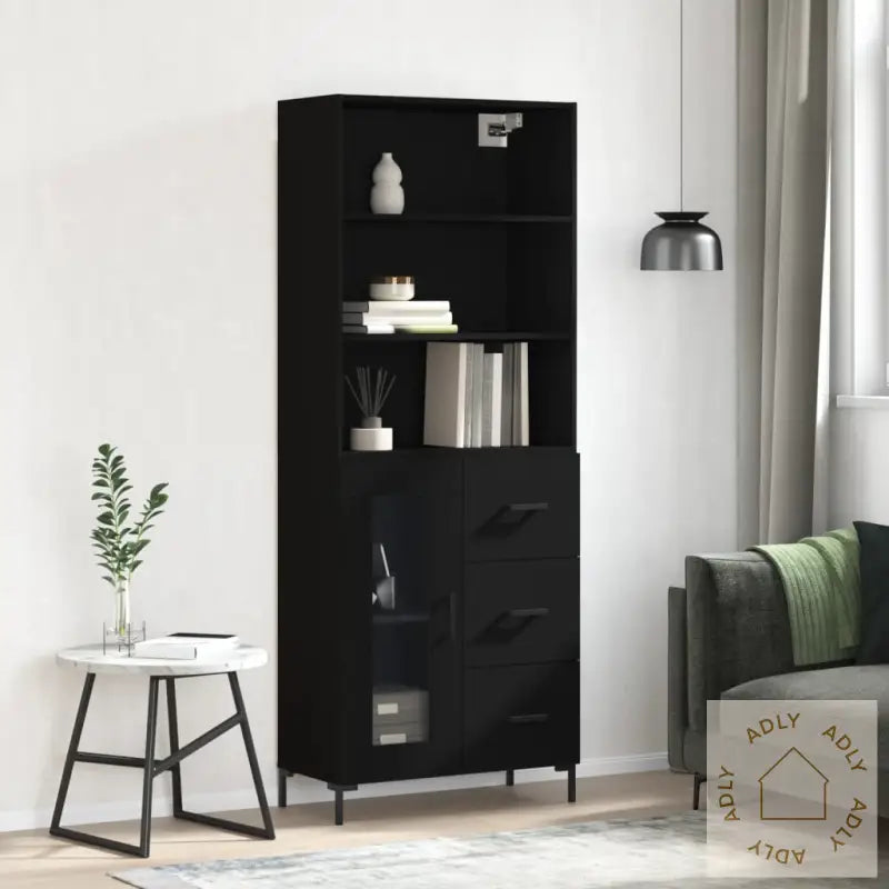 Highboard Svart 69,5X34X180 Cm Konstruert Tre