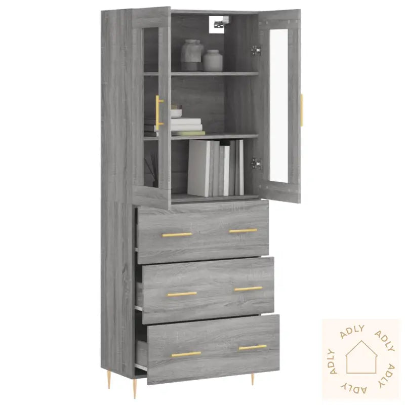 Highboard Grå Sonoma 69,5X34X180 Cm Konstruert Tre