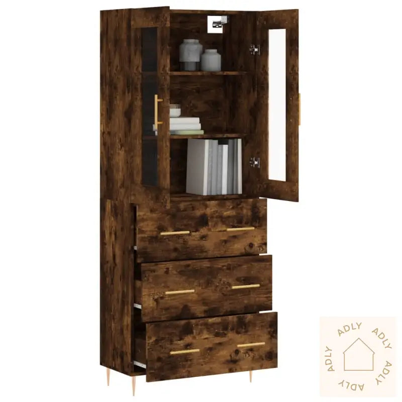 Highboard Røkt Eik 69,5X34X180 Cm Konstruert Tre