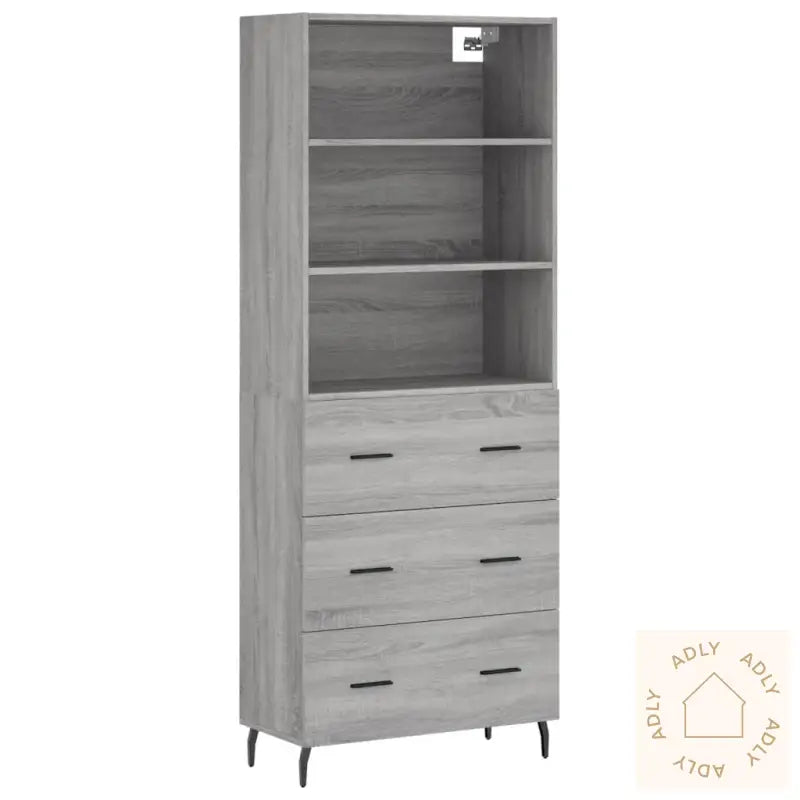 Highboard Grå Sonoma 69,5X34X180 Cm Konstruert Tre