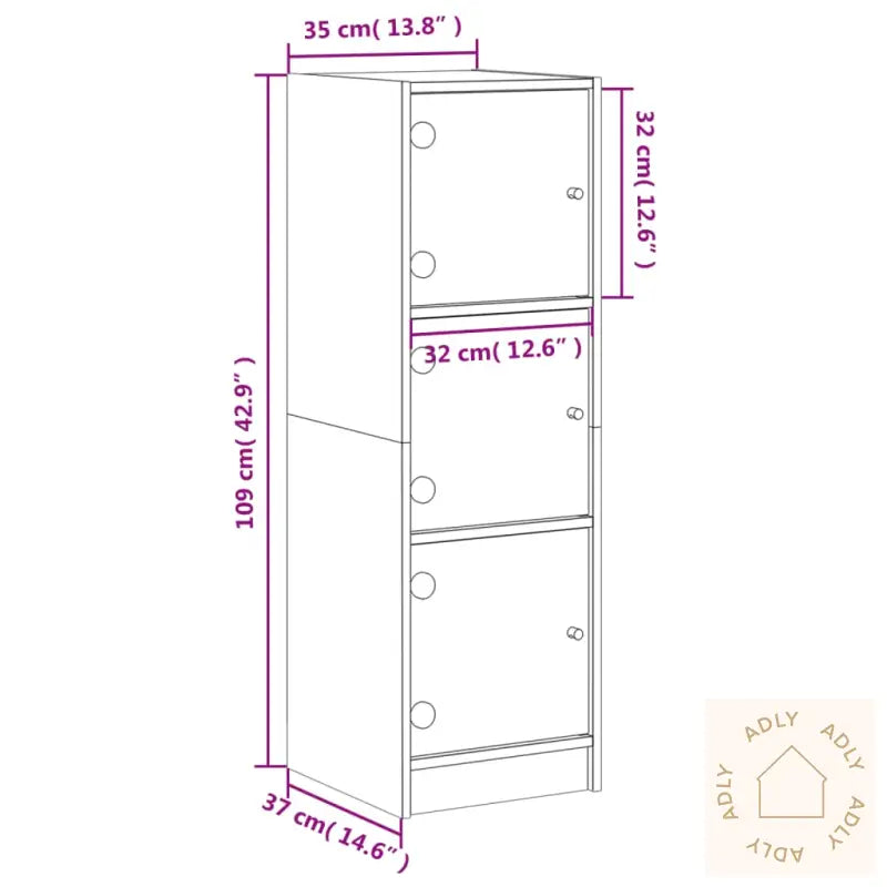 Highboard Med Glassdører Hvit 35X37X109 Cm