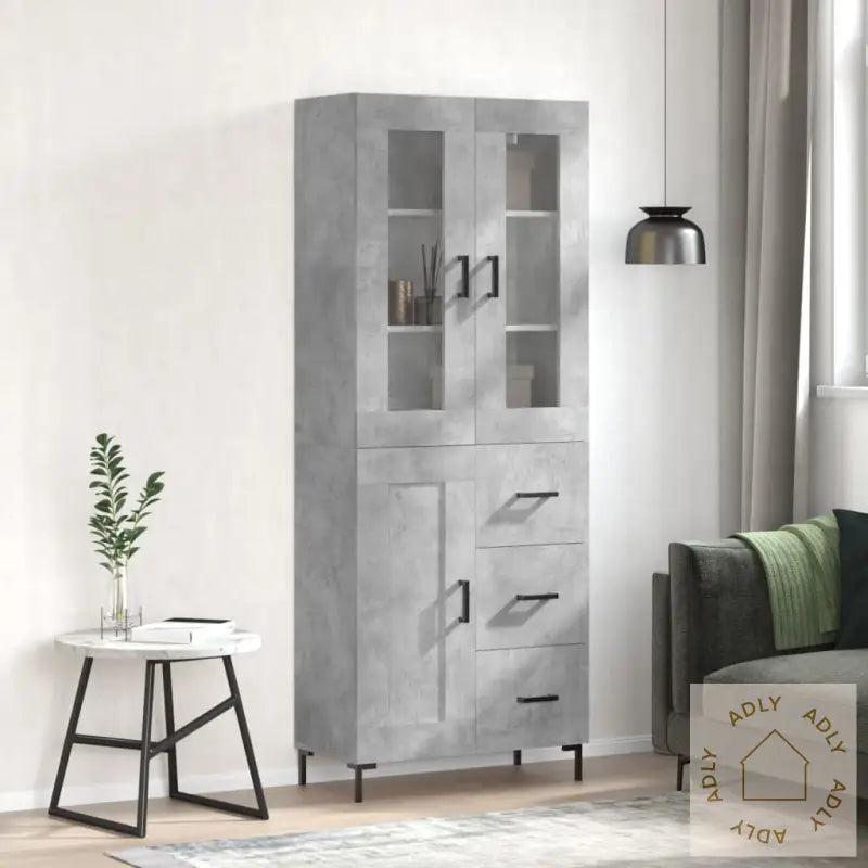 Highboard Betonggrå 69,5X34X180 Cm Konstruert Tre