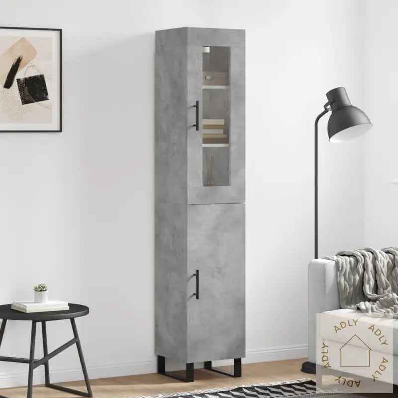 Highboard Betonggrå 34,5X34X180 Cm Konstruert Tre