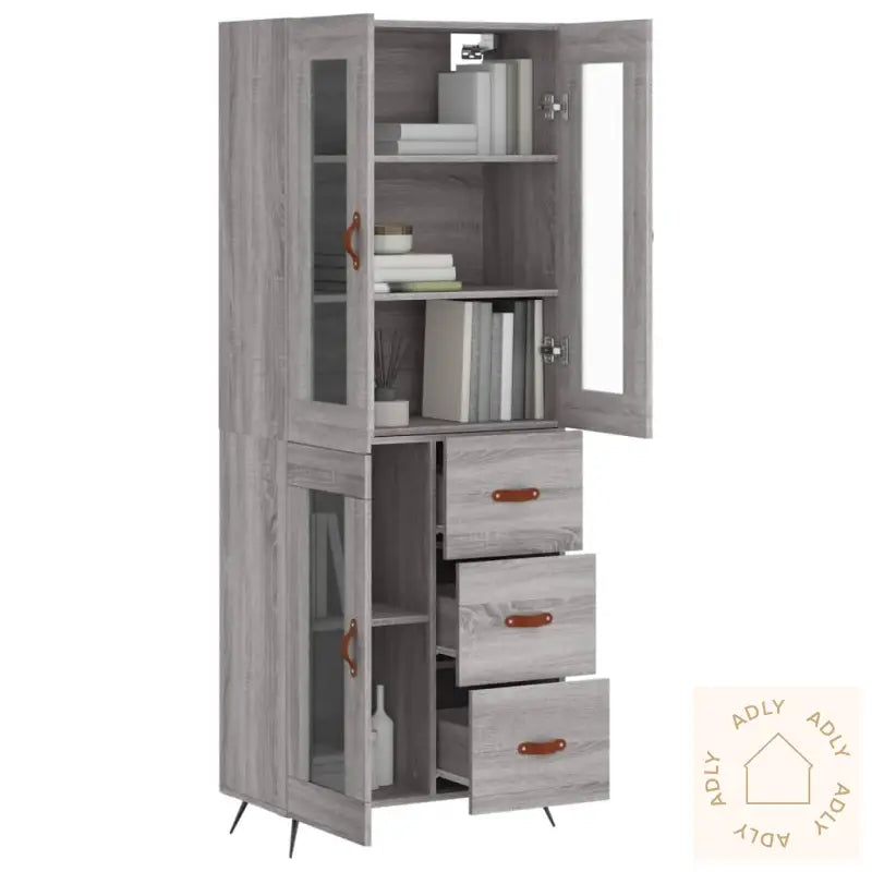 Highboard Grå Sonoma 69,5X34X180 Cm Konstruert Tre