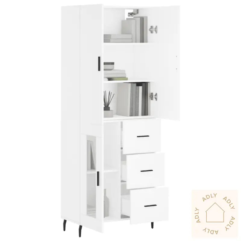 Highboard Hvit 69,5X34X180 Cm Konstruert Tre