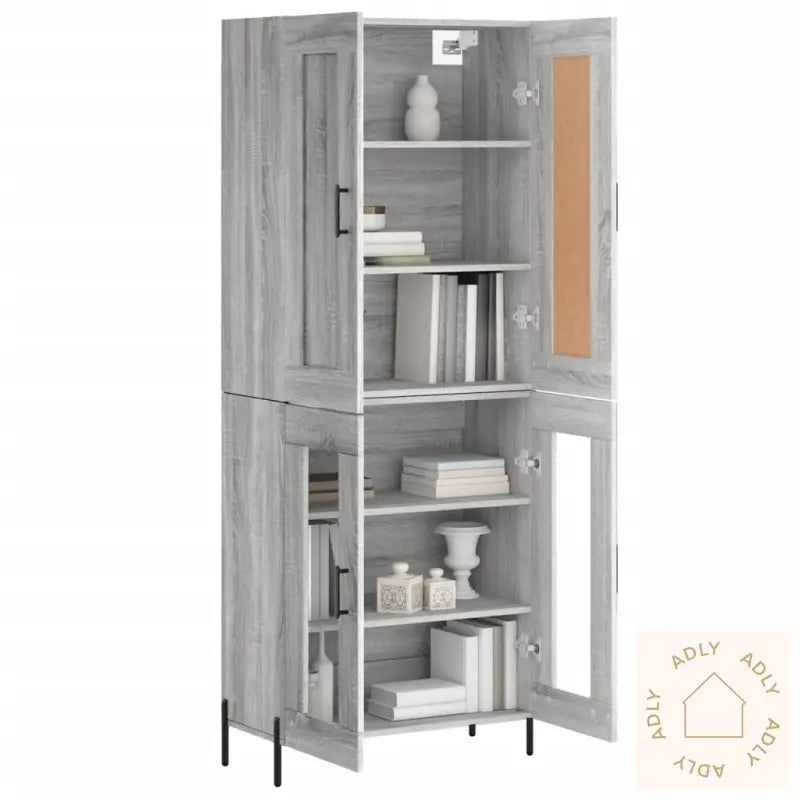 Highboard Grå Sonoma 69,5X34X180 Cm Konstruert Tre