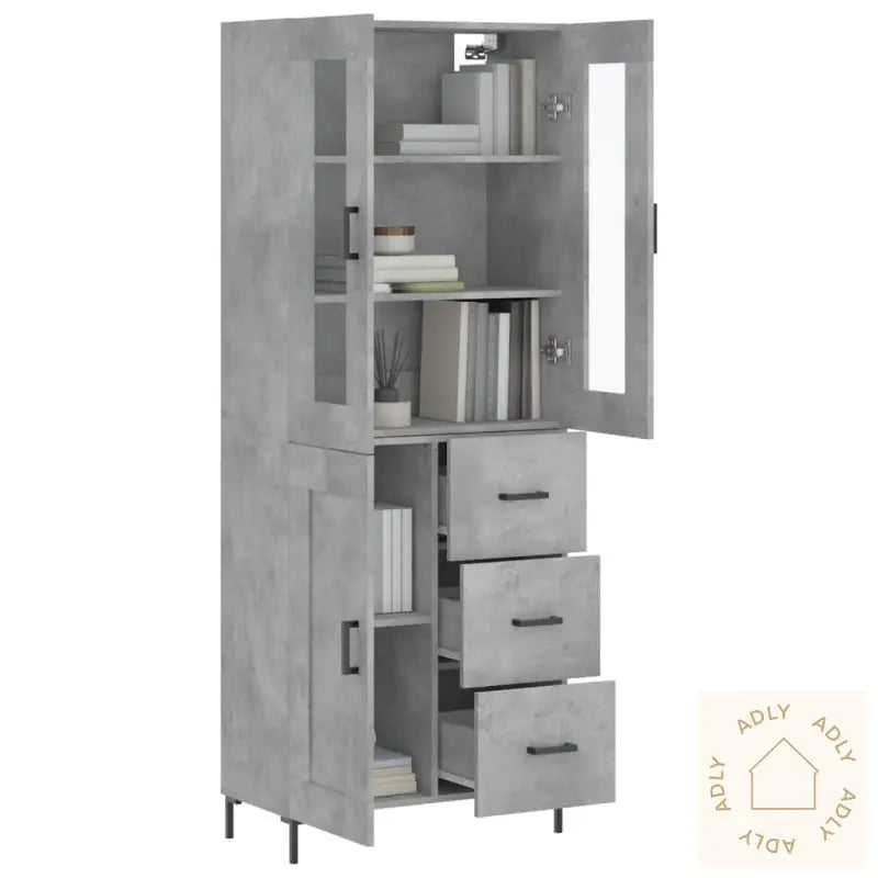 Highboard Betonggrå 69,5X34X180 Cm Konstruert Tre
