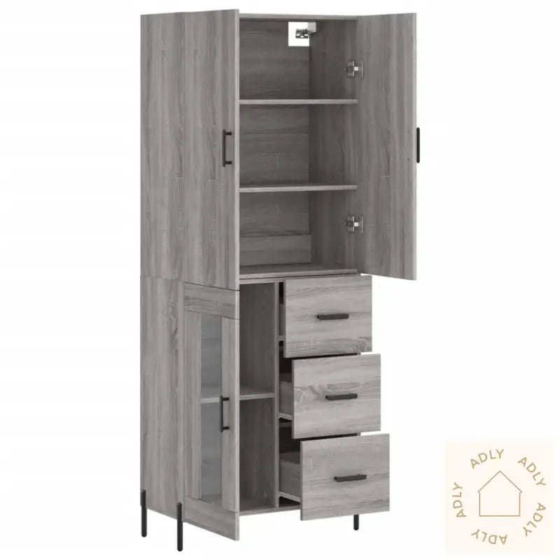 Highboard Grå Sonoma 69,5X34X180 Cm Konstruert Tre