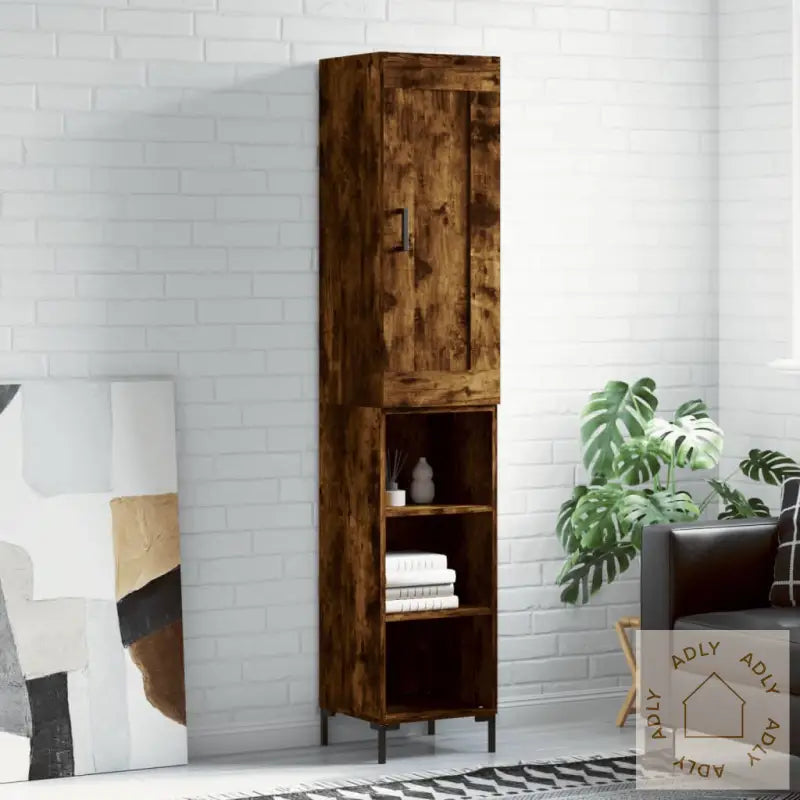Highboard Røkt Eik 34,5X34X180 Cm Konstruert Tre