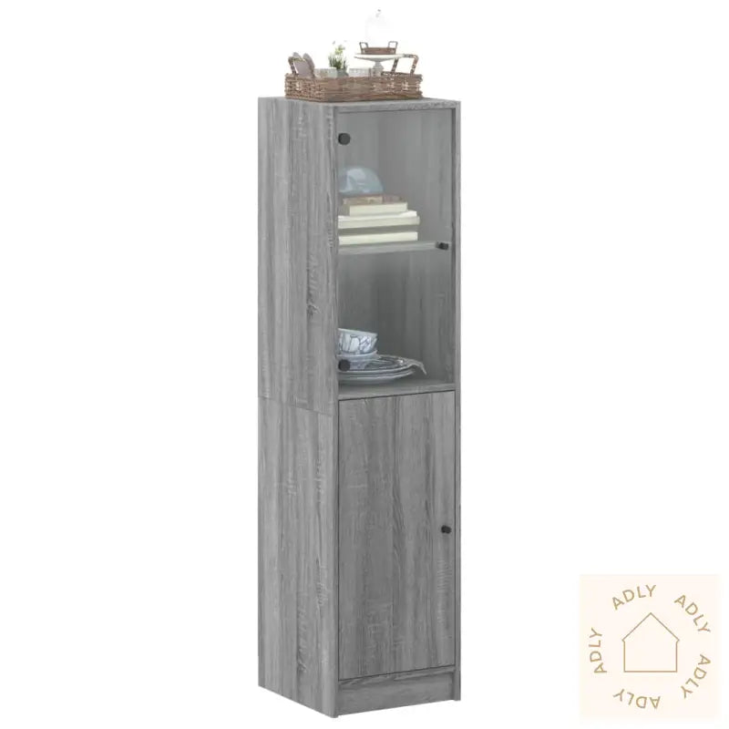 Highboard Med Glassdører Grå Sonoma 35X37X142 Cm