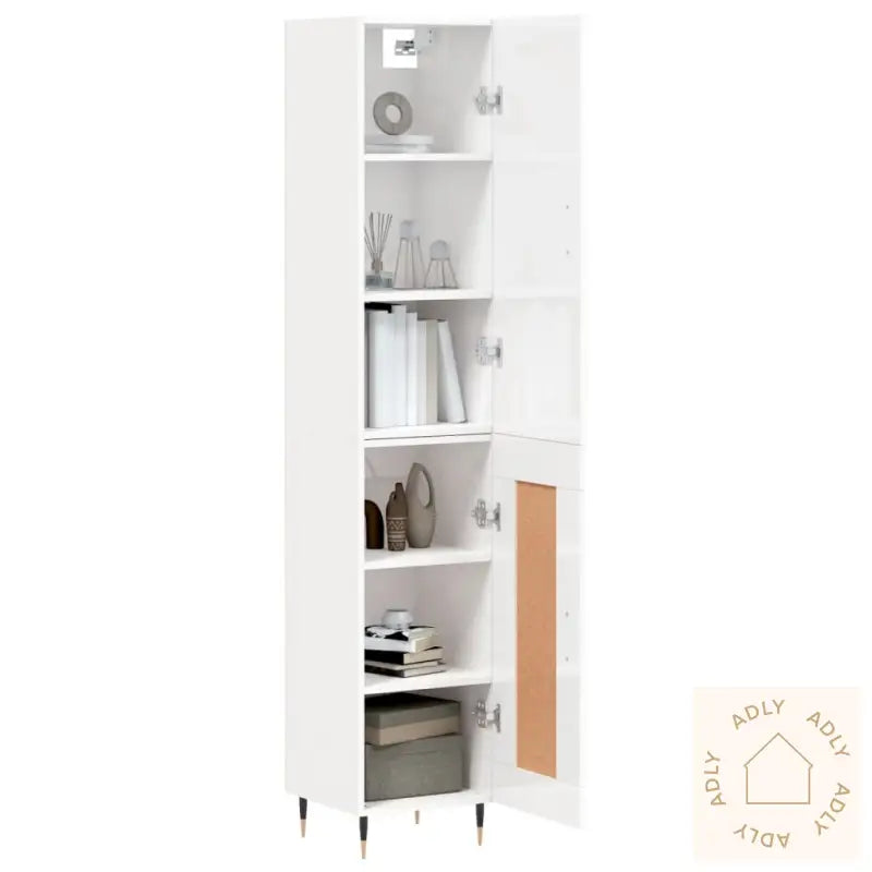 Highboard Høyglans Hvit 34,5X34X180 Cm Konstruert Tre