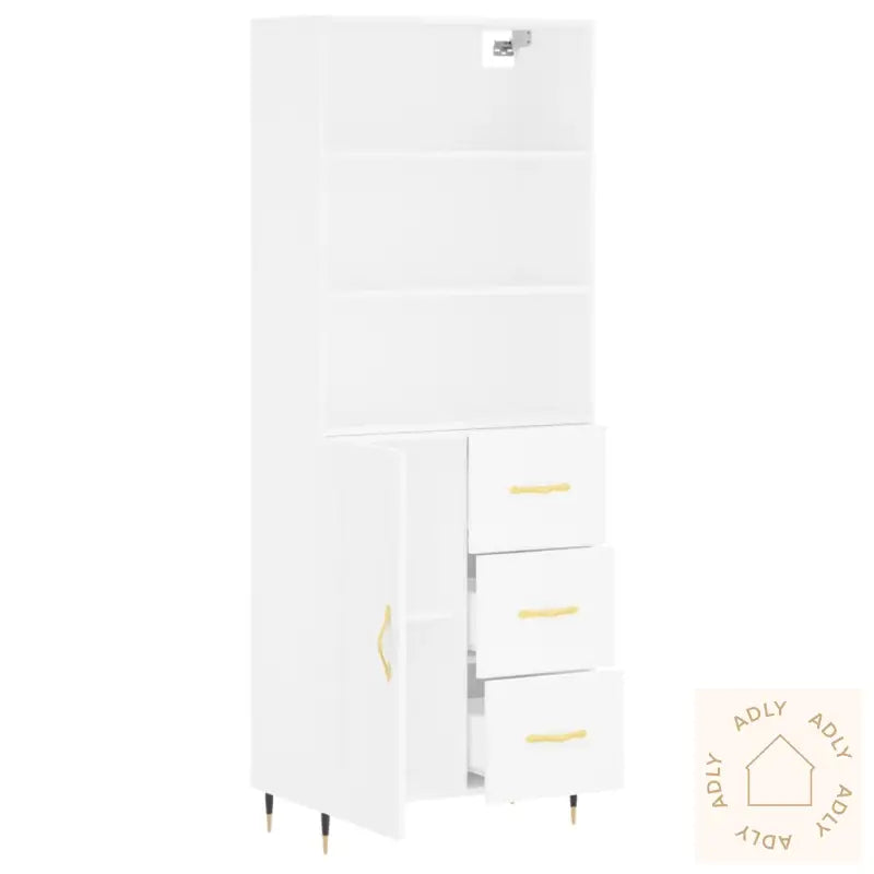 Highboard Hvit 69,5X34X180 Cm Konstruert Tre