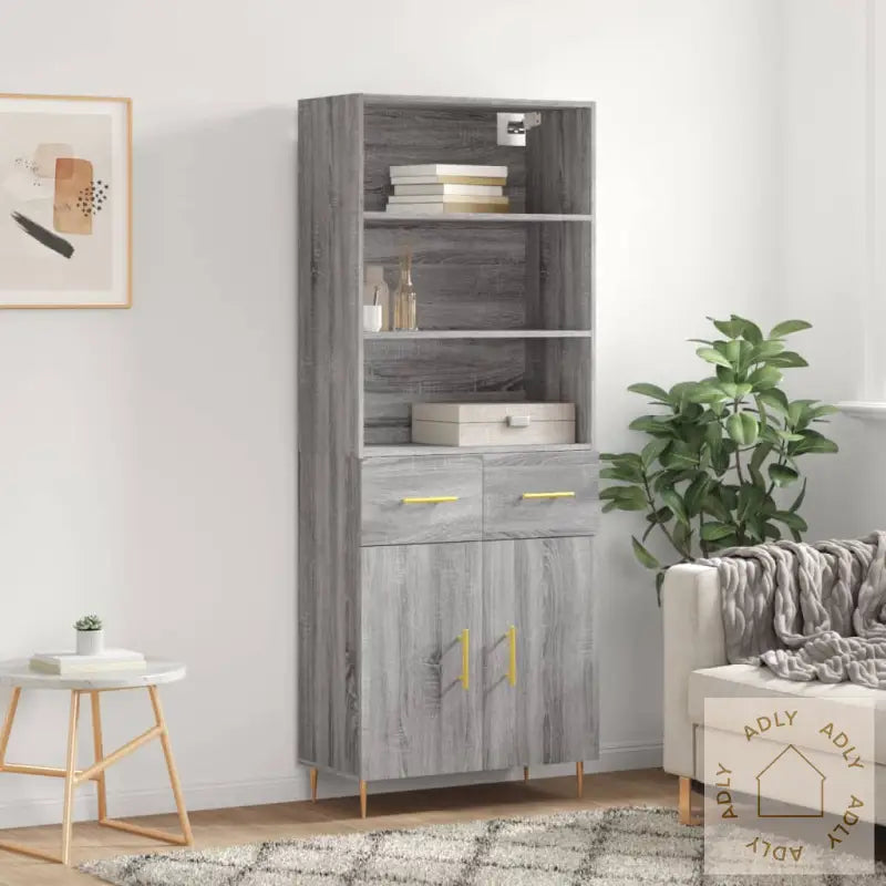 Highboard Grå Sonoma 69,5X34X180 Cm Konstruert Tre