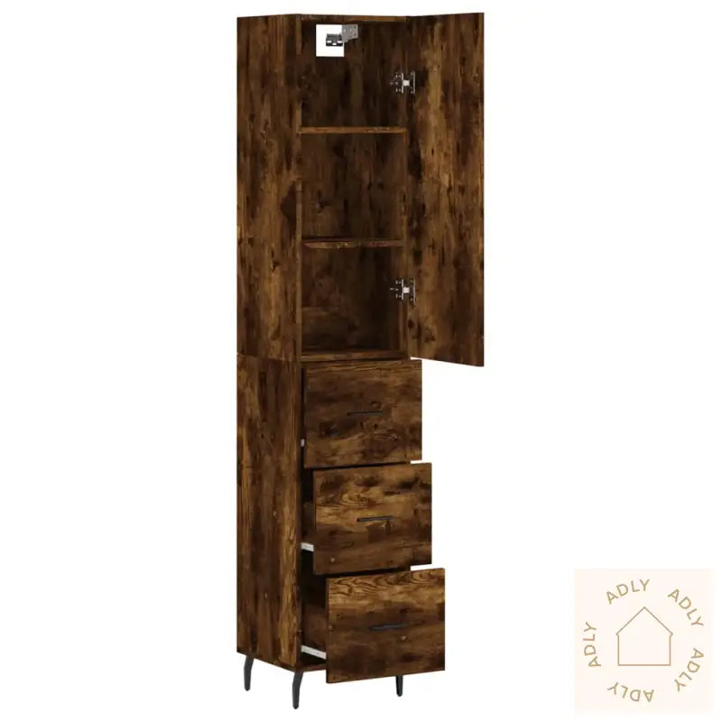 Highboard Røkt Eik 34,5X34X180 Cm Konstruert Tre