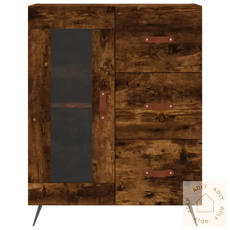 Highboard Røkt Eik 69,5X34X180 Cm Konstruert Tre