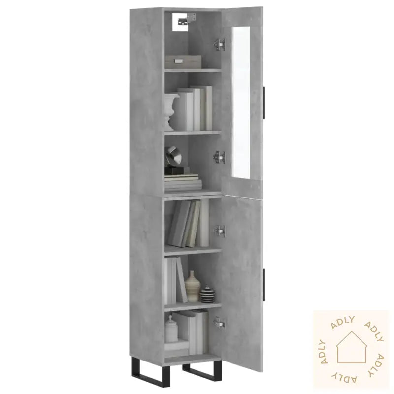 Highboard Betonggrå 34,5X34X180 Cm Konstruert Tre