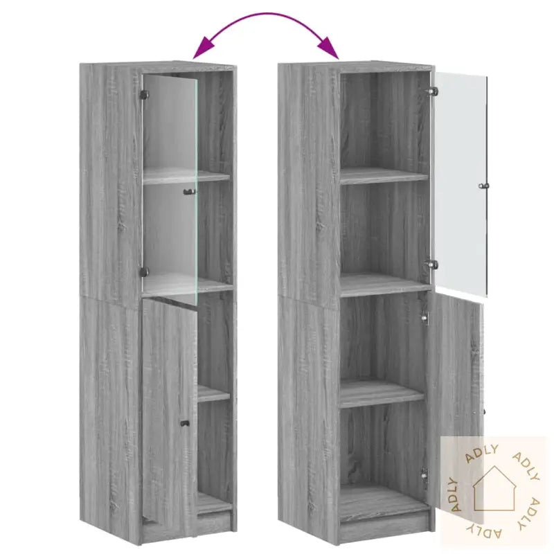 Highboard Med Glassdører Grå Sonoma 35X37X142 Cm