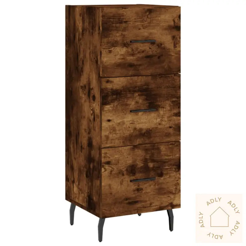 Highboard Røkt Eik 34,5X34X180 Cm Konstruert Tre