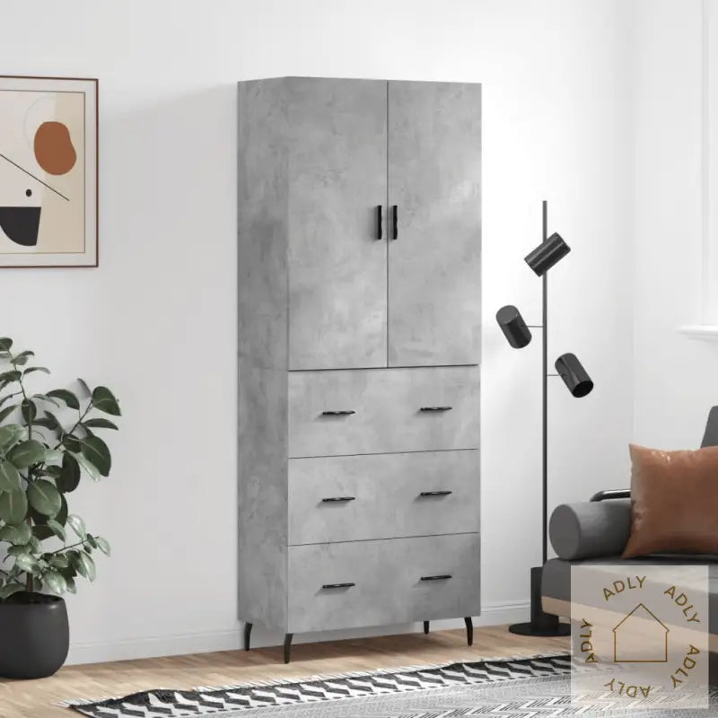 Highboard Betonggrå 69,5X34X180 Cm Konstruert Tre