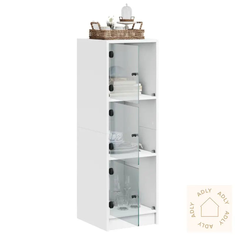 Highboard Med Glassdører Hvit 35X37X109 Cm