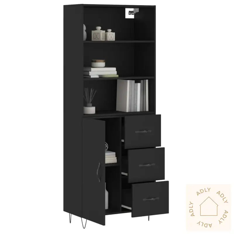 Highboard Svart 69,5X34X180 Cm Konstruert Tre