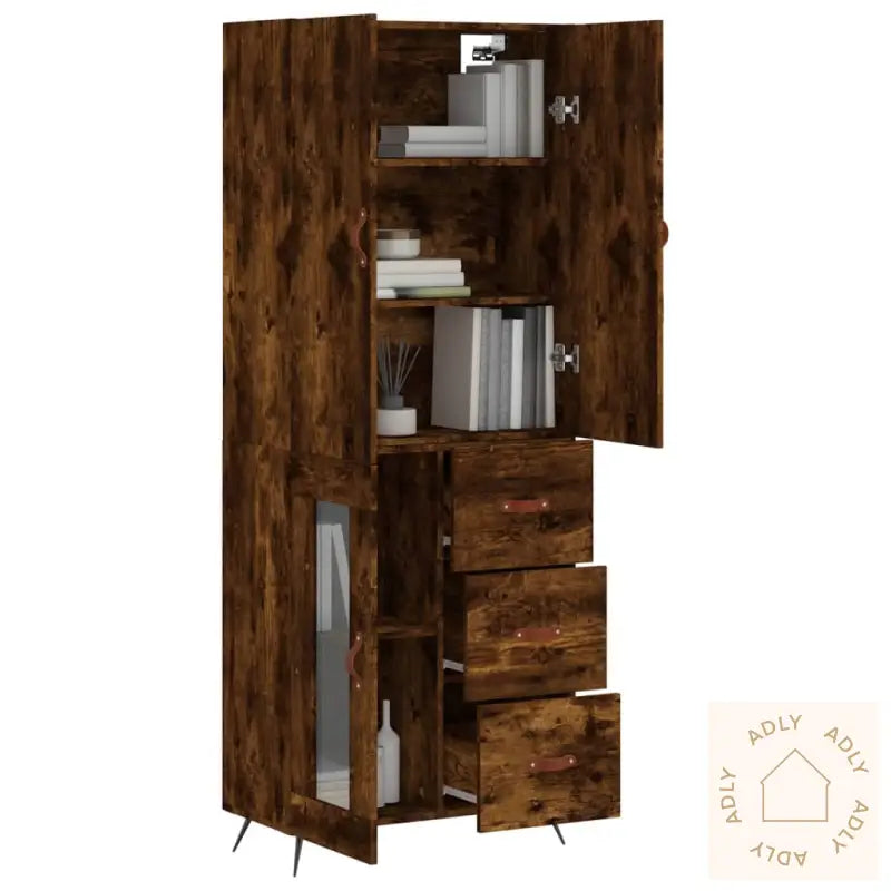 Highboard Røkt Eik 69,5X34X180 Cm Konstruert Tre