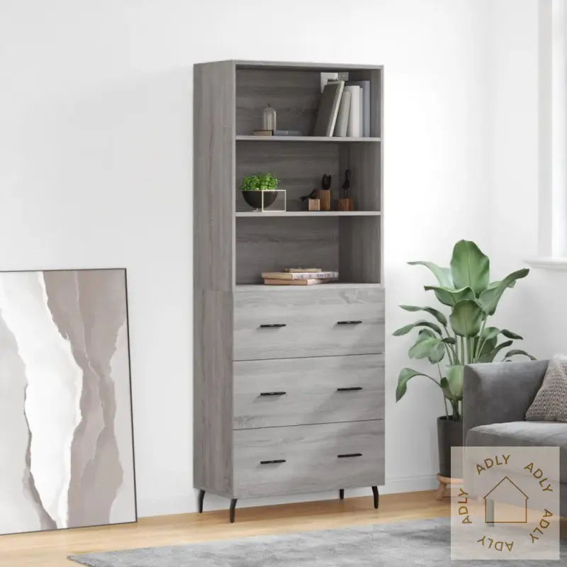 Highboard Grå Sonoma 69,5X34X180 Cm Konstruert Tre