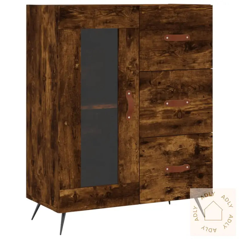 Highboard Røkt Eik 69,5X34X180 Cm Konstruert Tre