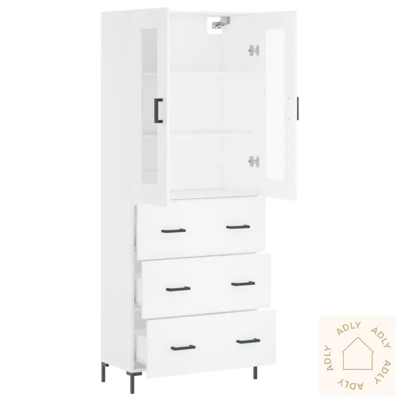 Highboard Hvit 69,5X34X180 Cm Konstruert Tre
