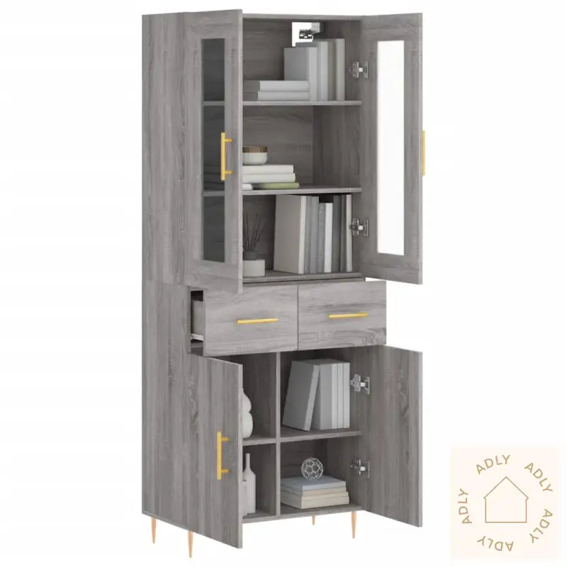 Highboard Grå Sonoma 69,5X34X180 Cm Konstruert Tre