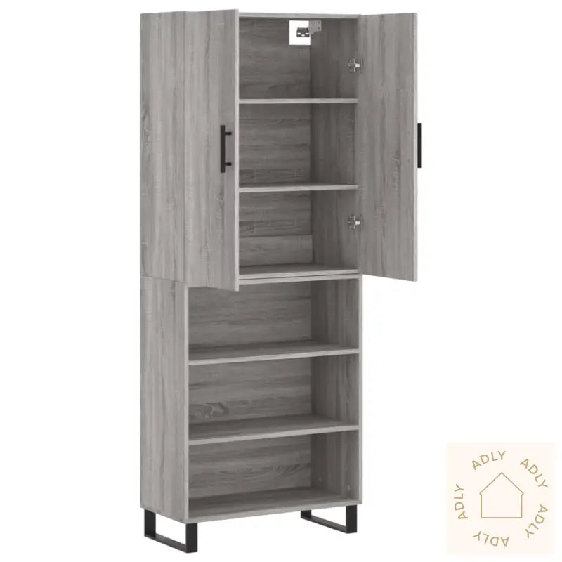 Highboard Grå Sonoma 69,5X34X180 Cm Konstruert Tre