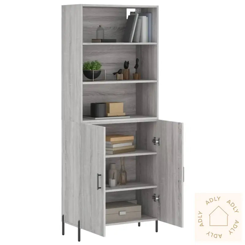 Highboard Grå Sonoma 69,5X34X180 Cm Konstruert Tre