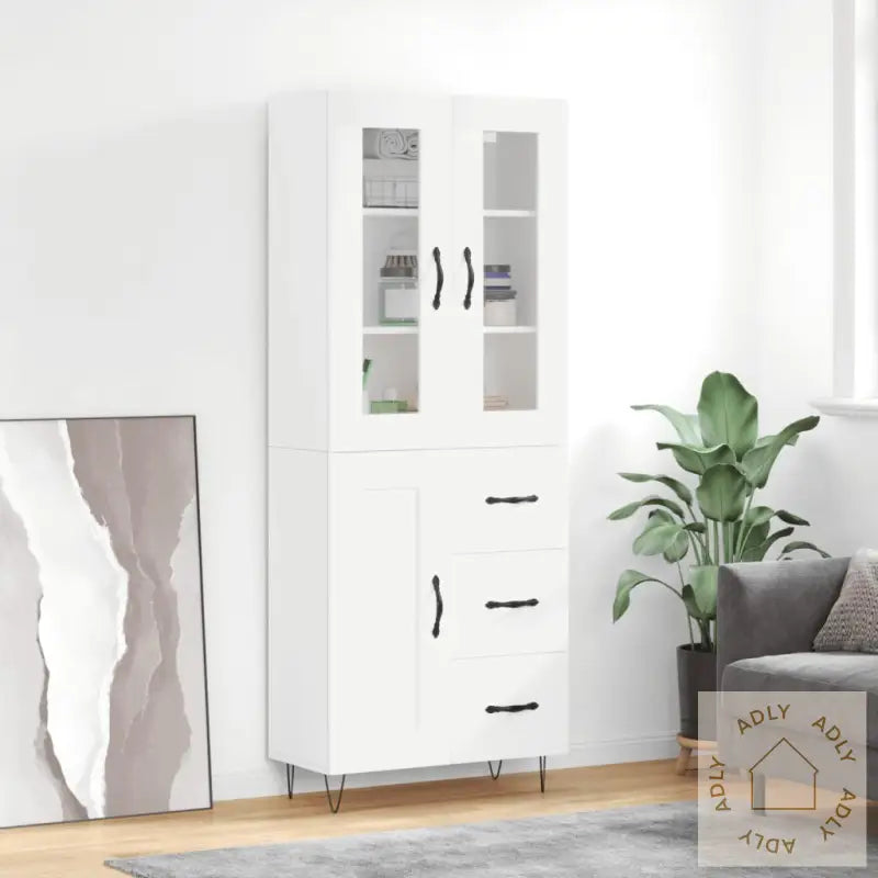 Highboard Hvit 69,5X34X180 Cm Konstruert Tre