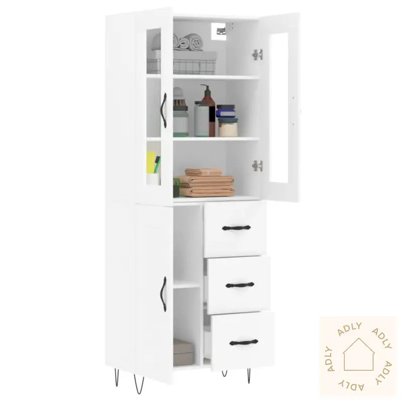 Highboard Hvit 69,5X34X180 Cm Konstruert Tre