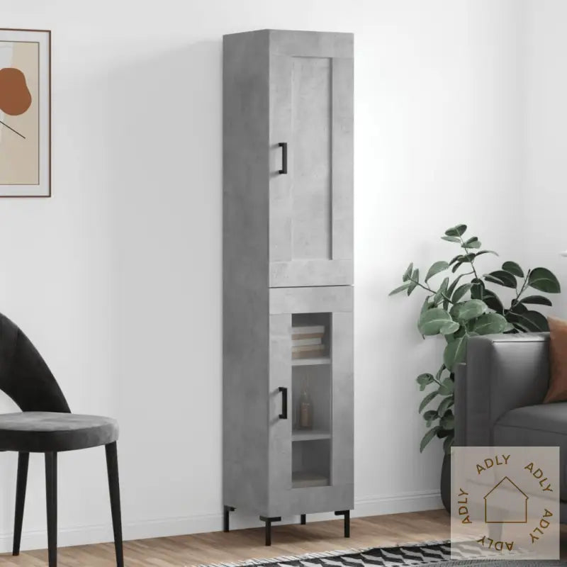Highboard Betonggrå 34,5X34X180 Cm Konstruert Tre