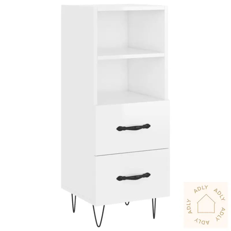Highboard Høyglans Hvit 34,5X34X180 Cm Konstruert Tre