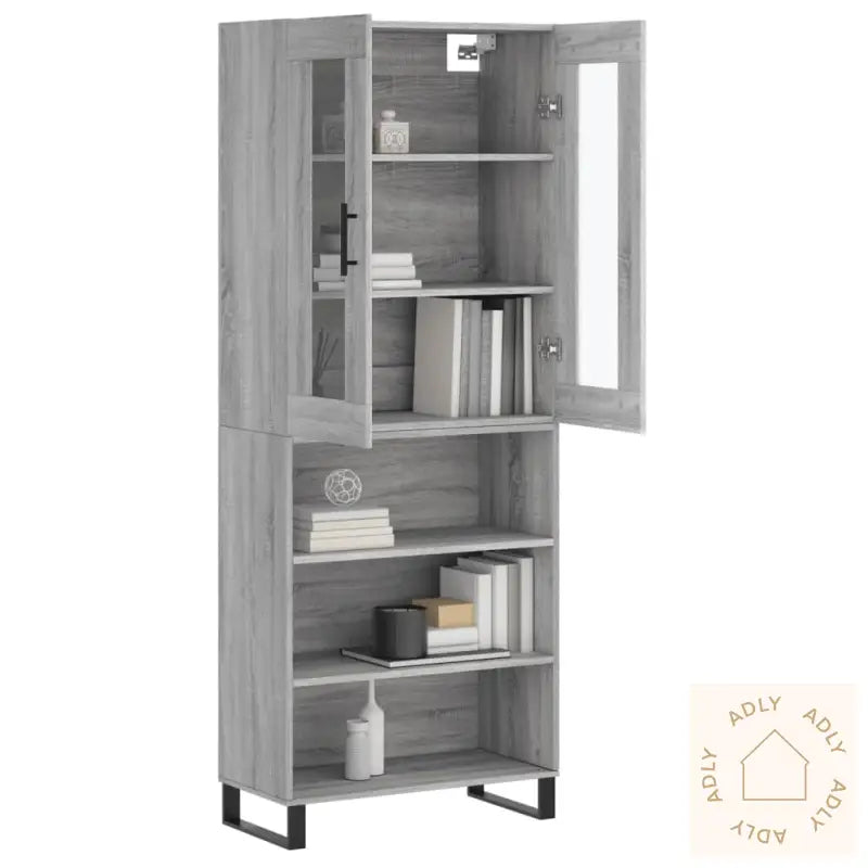 Highboard Grå Sonoma 69,5X34X180 Cm Konstruert Tre