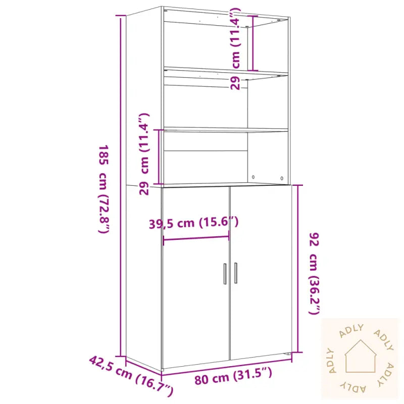 Highboard Betonggrå 80X42,5X185 Cm Konstruert Tre