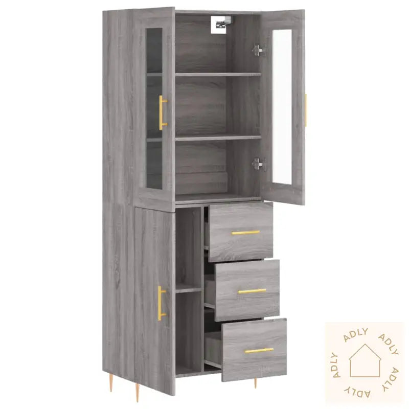Highboard Grå Sonoma 69,5X34X180 Cm Konstruert Tre