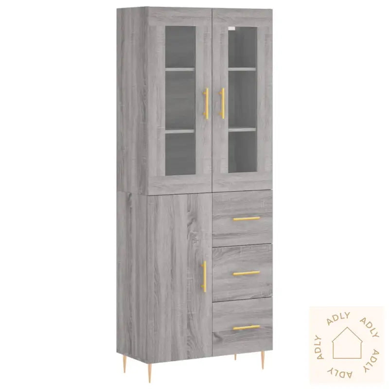 Highboard Grå Sonoma 69,5X34X180 Cm Konstruert Tre