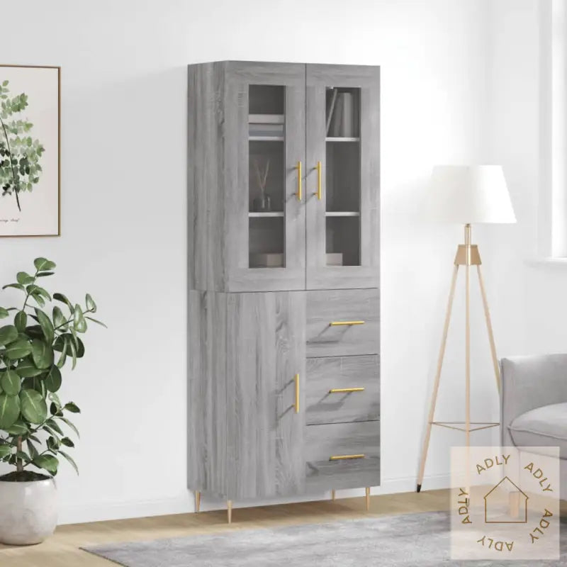 Highboard Grå Sonoma 69,5X34X180 Cm Konstruert Tre