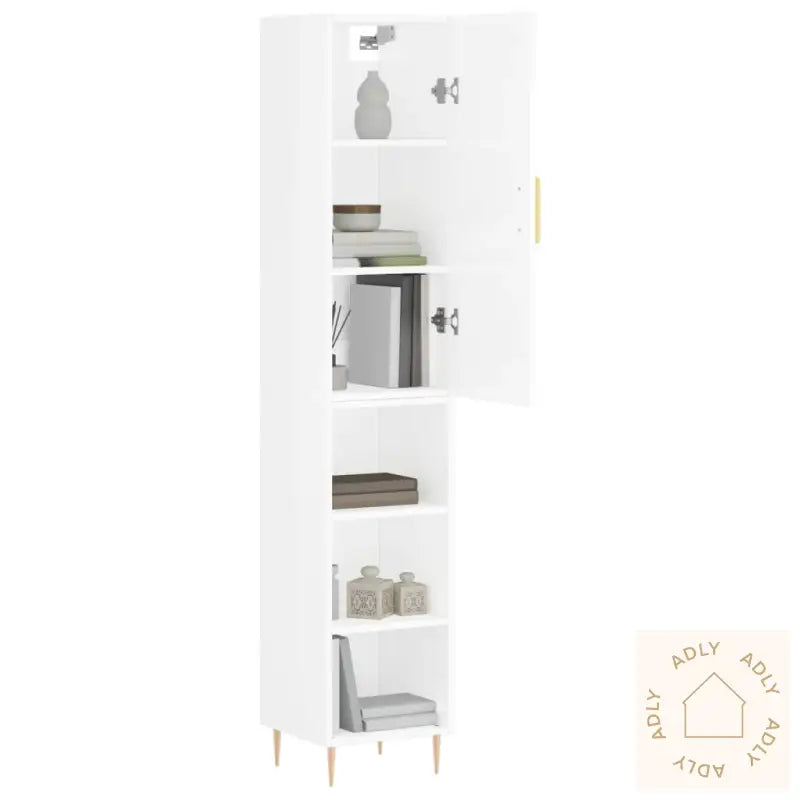 Highboard Høyglans Hvit 34,5X34X180 Cm Konstruert Tre