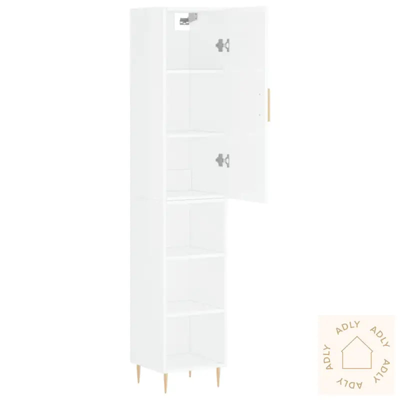 Highboard Høyglans Hvit 34,5X34X180 Cm Konstruert Tre