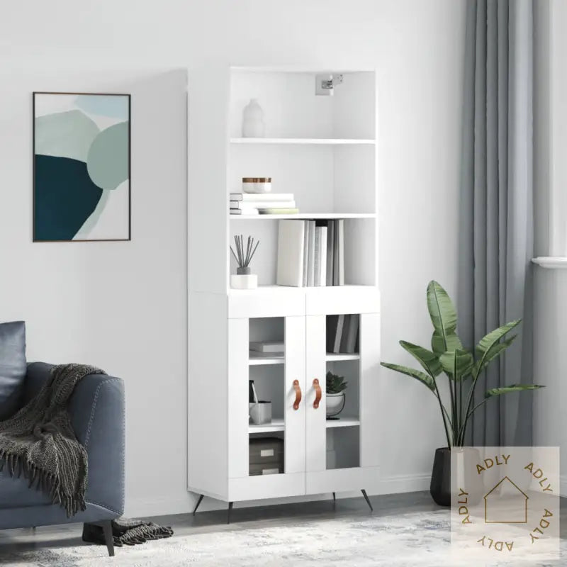 Highboard Hvit 69,5X34X180 Cm Konstruert Tre