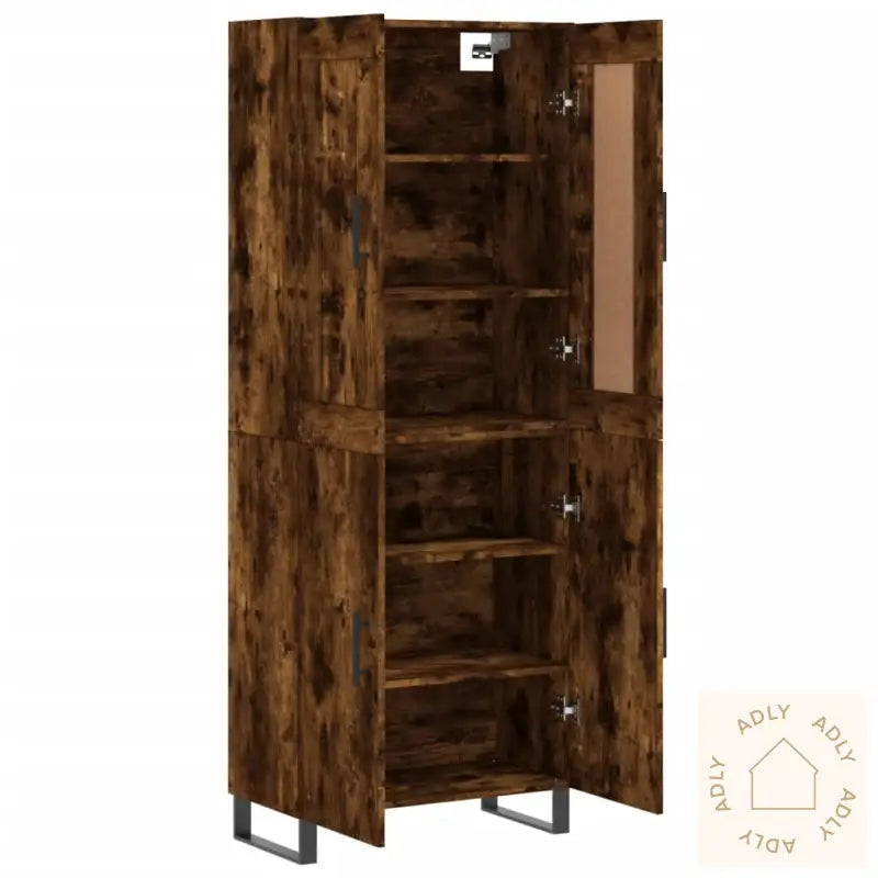 Highboard Røkt Eik 69,5X34X180 Cm Konstruert Tre