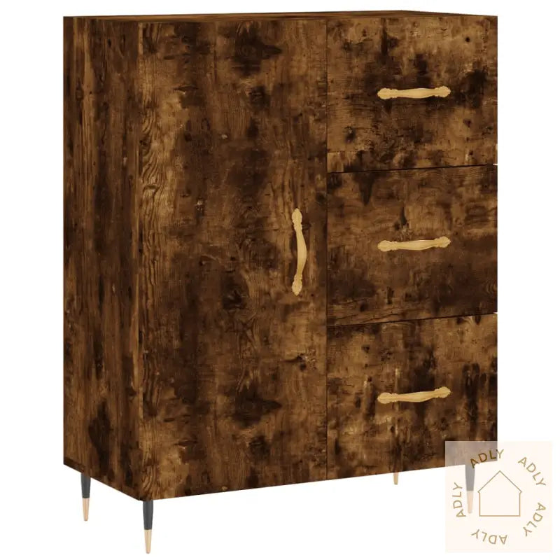 Highboard Røkt Eik 69,5X34X180 Cm Konstruert Tre