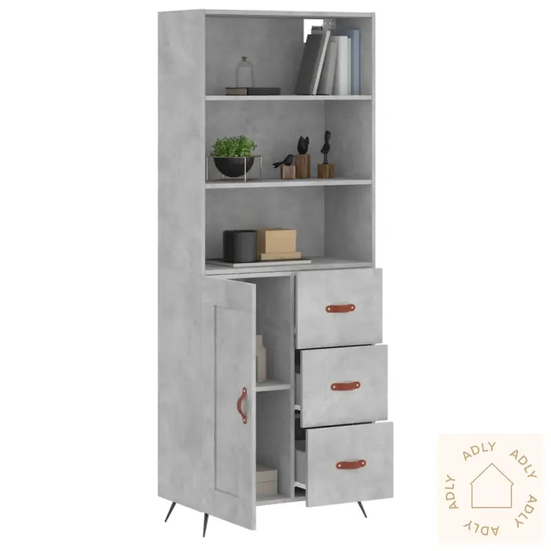Highboard Betonggrå 69,5X34X180 Cm Konstruert Tre