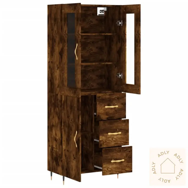 Highboard Røkt Eik 69,5X34X180 Cm Konstruert Tre